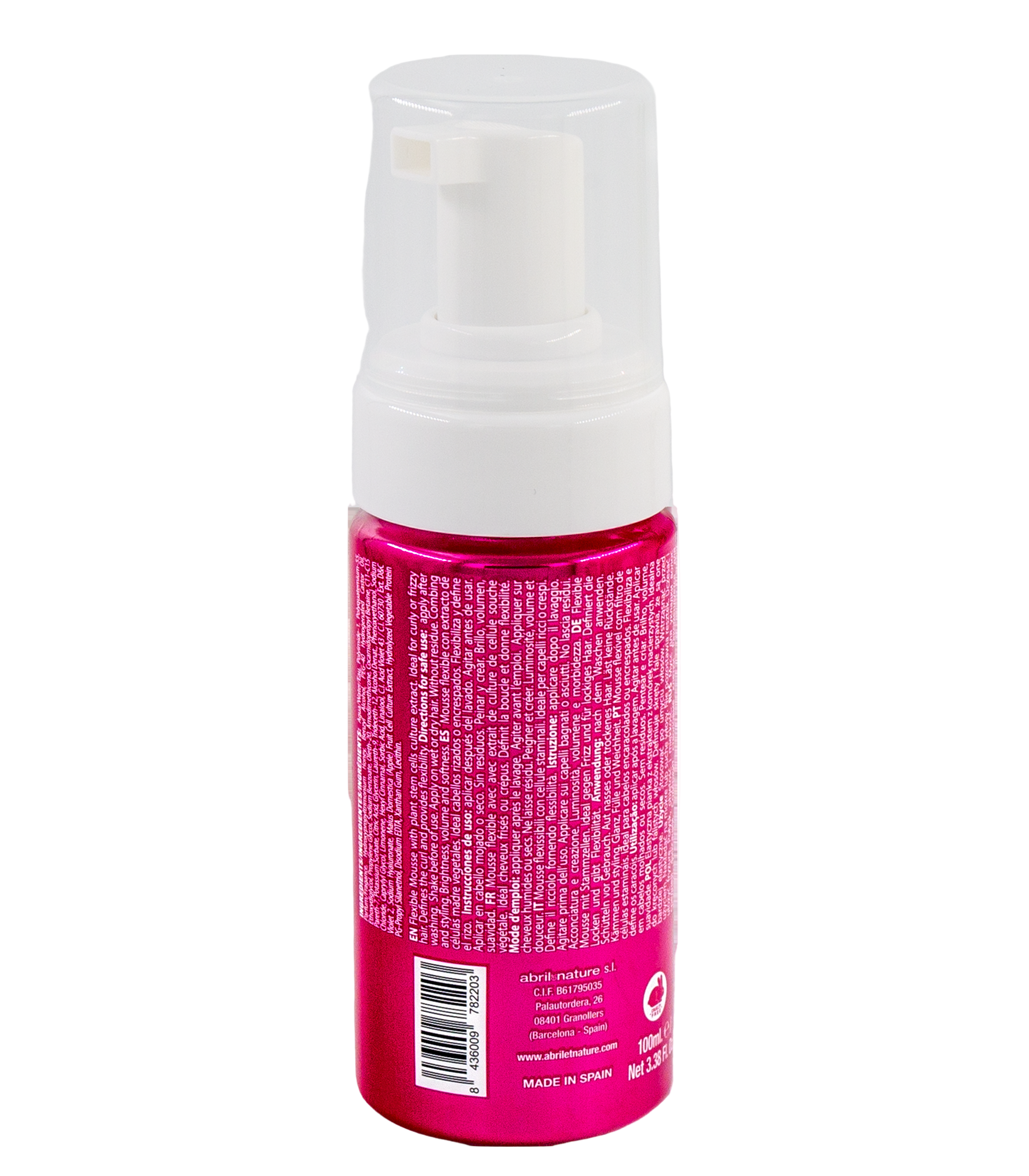 Pink spray bottle with white cap on a white background